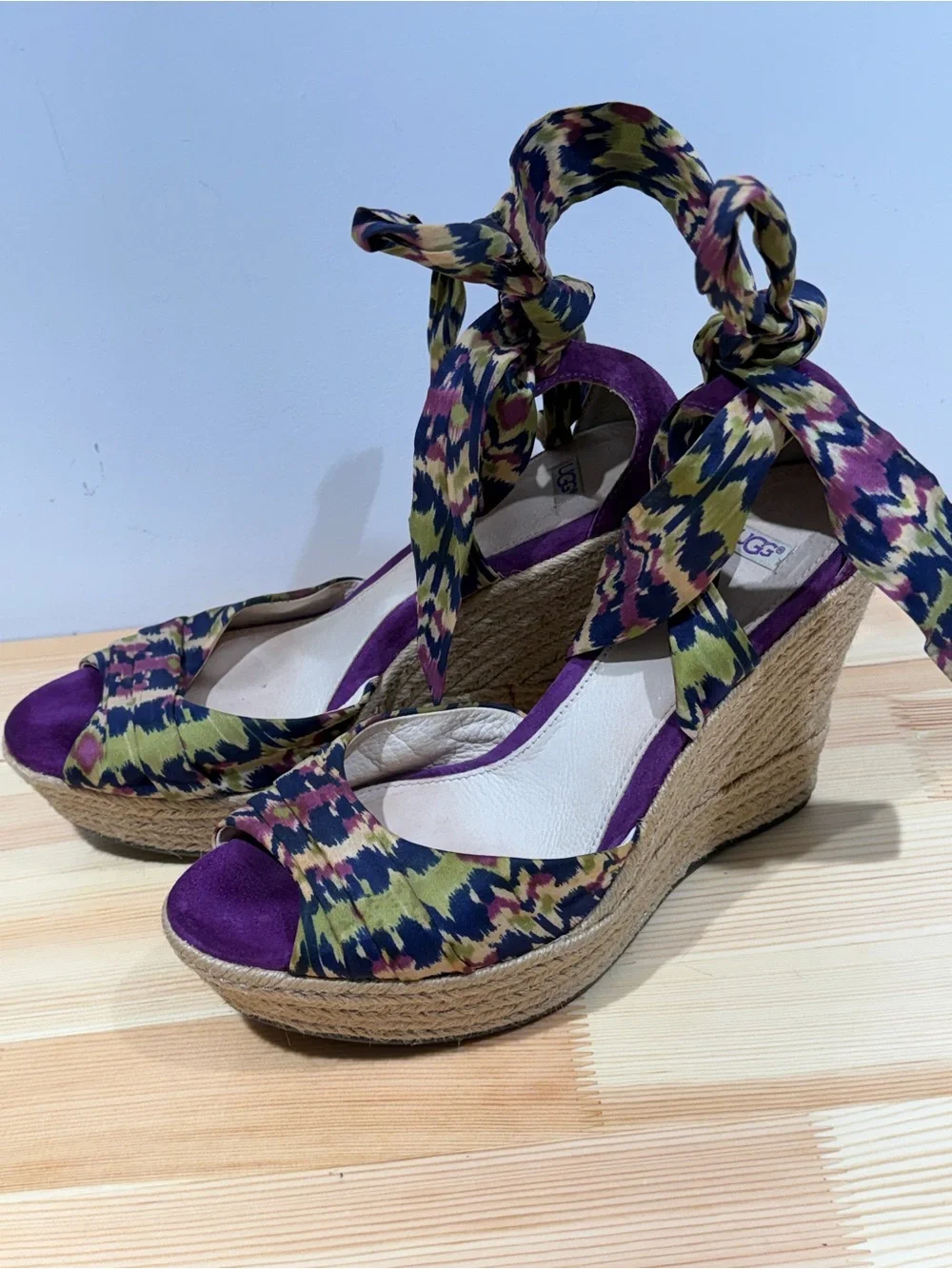 UGG Lucianna Marrakech Silk Tie Espadrille Wedges - Purple/Multi